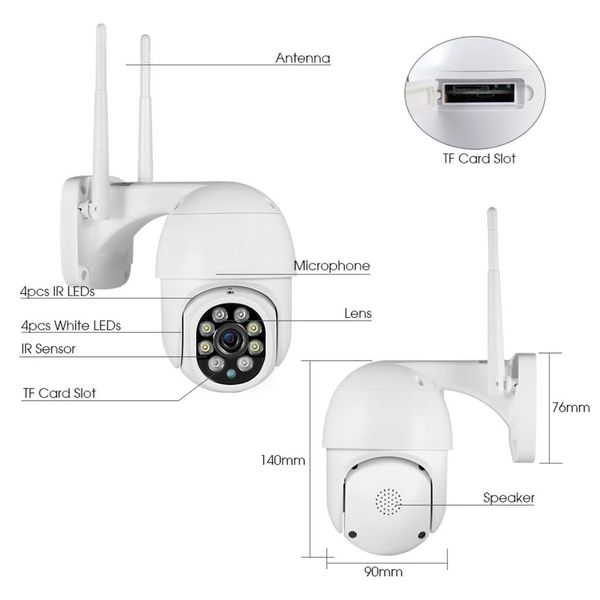 TECO VISION 5 Мегапикселей 360° Аудио + микрофон 128 ГБ WIFI PTZ PTZ5DF 36-8-103 фото