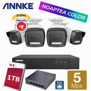 ANNKE Set Camere de supraveghere Video 5 Megapixeli Color Noaptea XVR 4 Canale I51EL I51EL SET фото