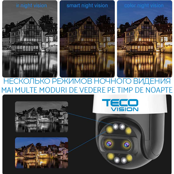 TECO VISION 4 Megapixeli lentile duble unghi de vedere 360° audio + microfon 128 GB WIFI PTZ 36-8-101 фото