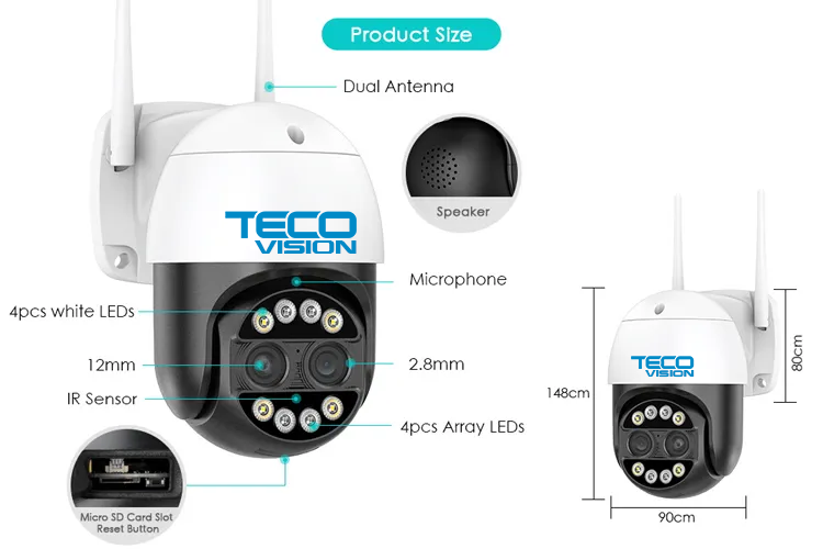 TECO VISION 4 Megapixeli lentile duble unghi de vedere 360° audio + microfon 128 GB WIFI PTZ 36-8-101 фото