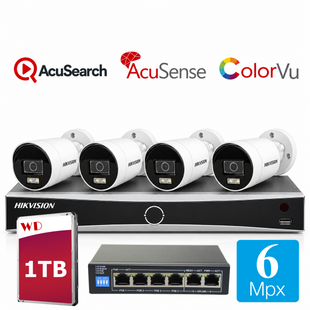 Camere de supraveghere 4 camere 6 MPX HIKVISION ColorVu AcuSense AcuSearch