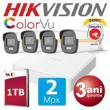 Camere de supraveghere 4 camere HIKVISION ColorVU 2 MPX Microfon DS-2CE12DF3T-F, DS-7104HQHI-K1