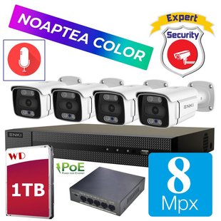 8 Megapixeli Set 4 Camere ENKI 4K Color noaptea cu microfon ENKI 8 MPX фото